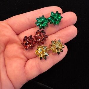 Christmas Bow Stud Earrings Set - Green, Red, Gold